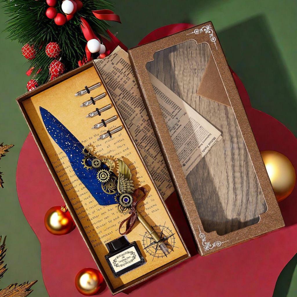 Набор перьевых ручек «Гарри Поттер» с золотым напылением - Ретро перо для письма с чернильницей в подарок