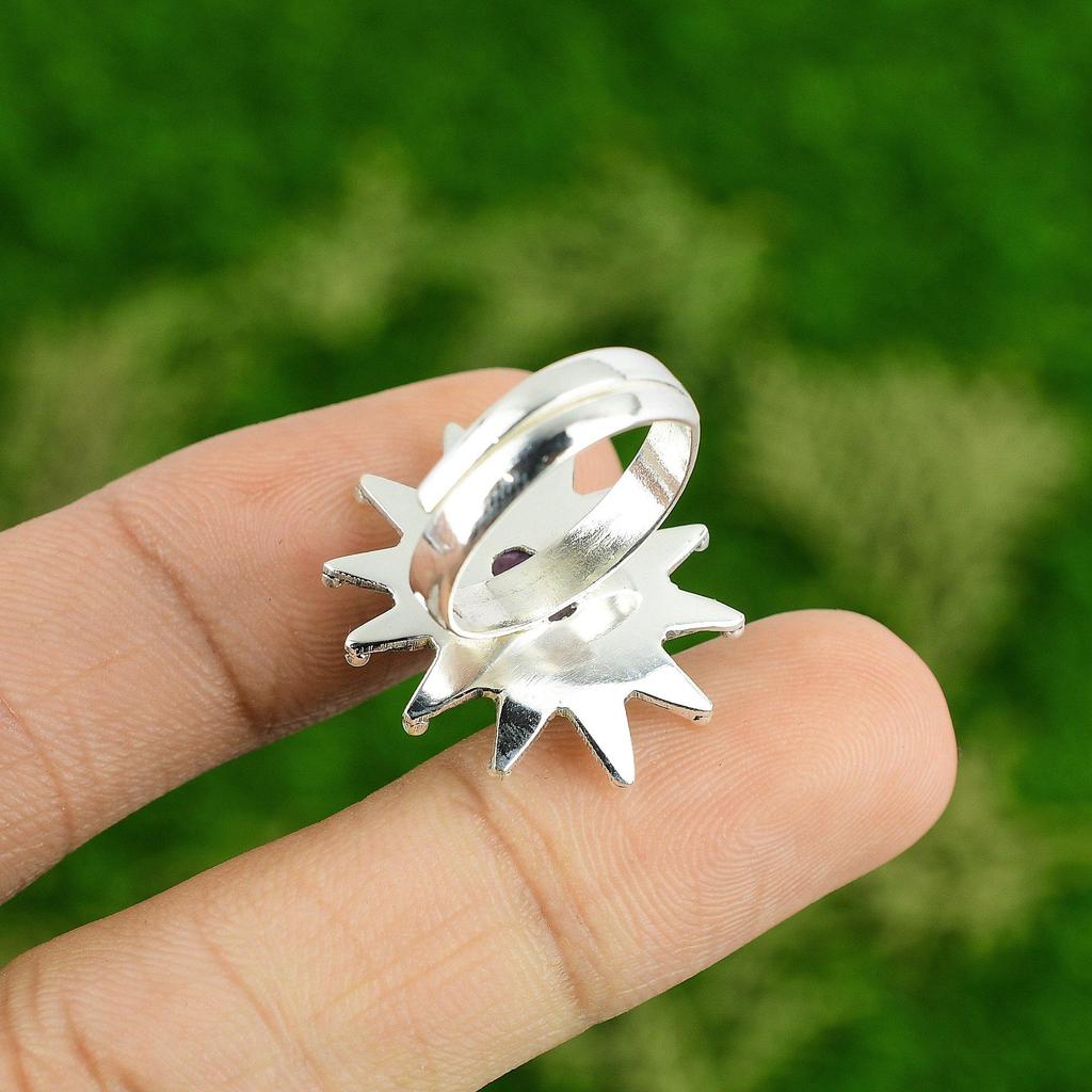Natural African Amethyst 925 Sterling Silver Mother Promise Flower Ring Jewelry