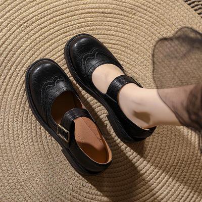 Женские туфли-броги «Мэри Джейн» в стиле ретро — круглый носок, толстый каблук, неглубокая горловина, идеально подходят для осени и зимы.