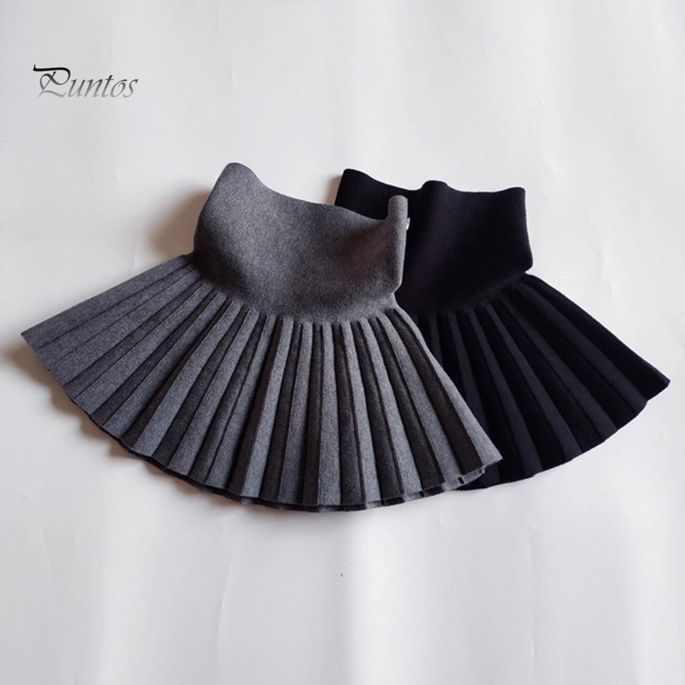 Puntos однотонная детская осенняя школьная вязаная плиссированная юбка с высокой талией