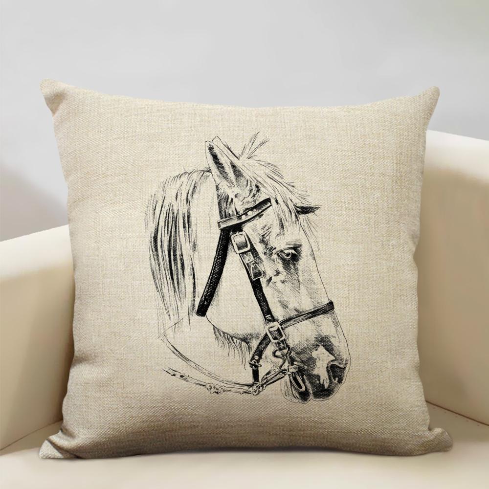 Подушка с фермерскими животными Лошадь 45x45см Льняная наволочка Роскошный домашний декор для дивана Наволочка с двусторонней печатью