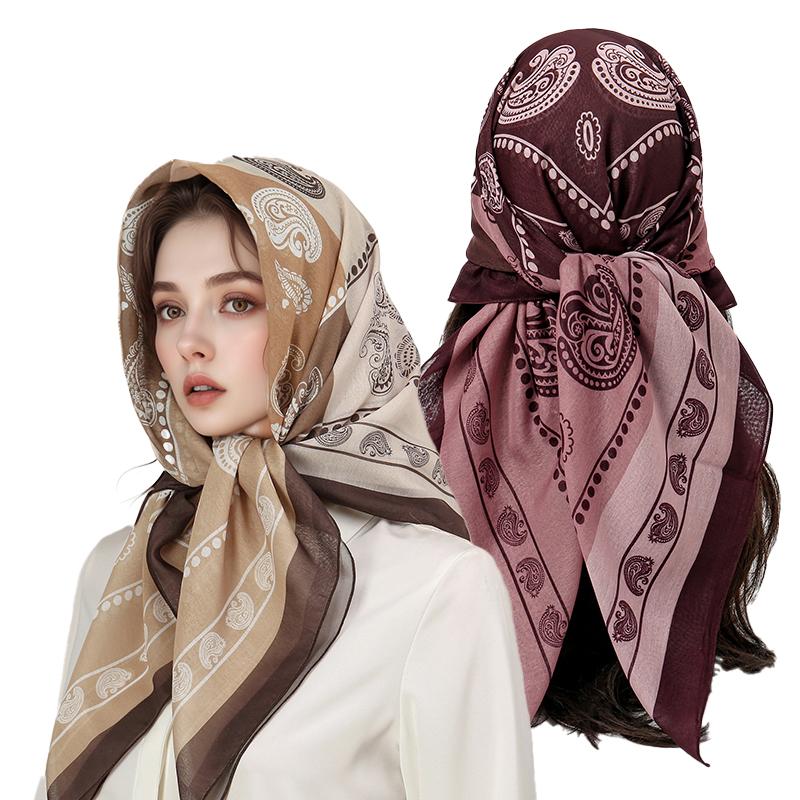 Luxury 90x90cm Square Scarf for Women Silk Feeling Shawl Satin Hijab Fashion Wraps Hair Bands Ribbon Headband Female Bandana