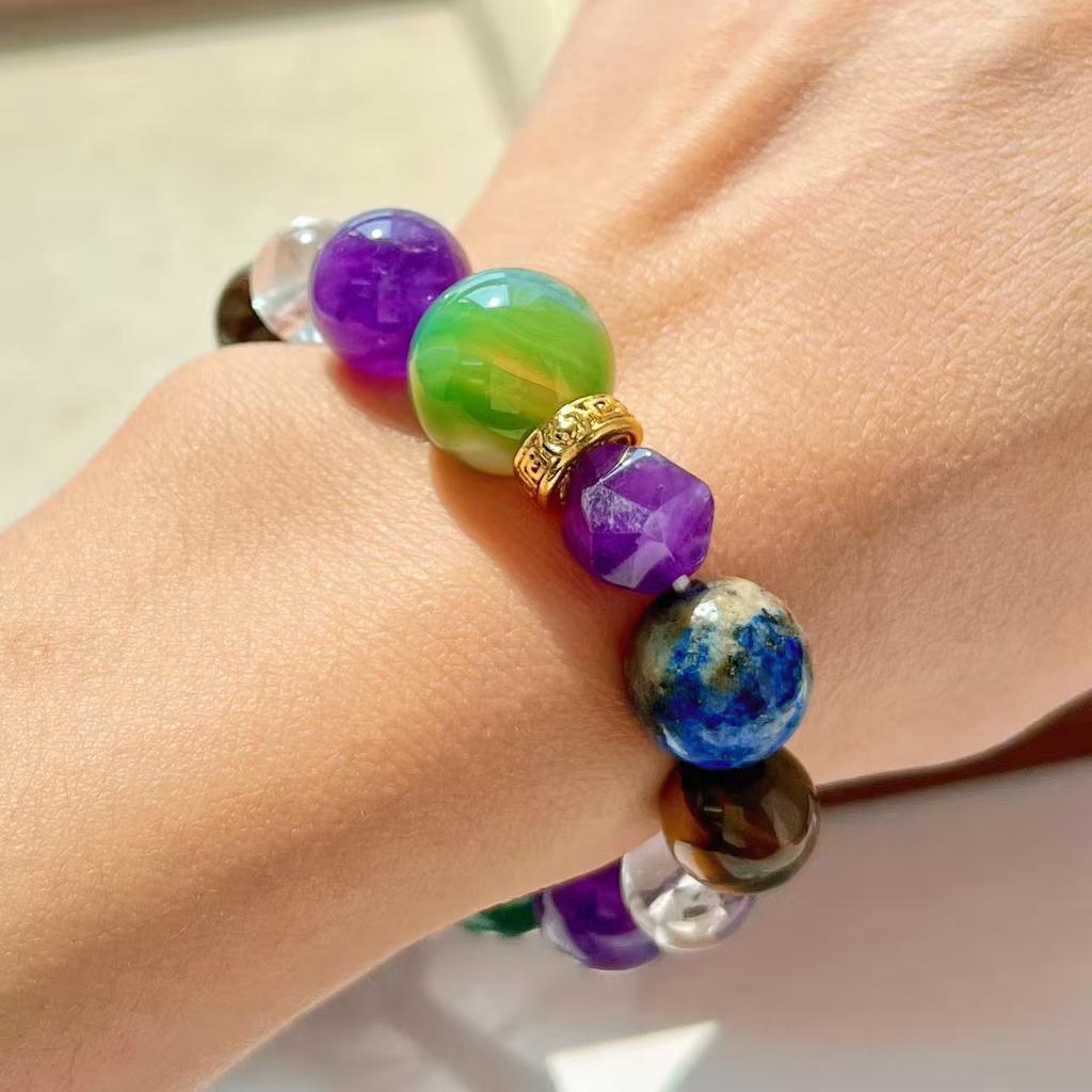 Design Sense Natural Amethyst Lapis Lazuli White Crystal Tiger'S Eye Stone Chalcedony Green Duobao Bracelet Bracelet.