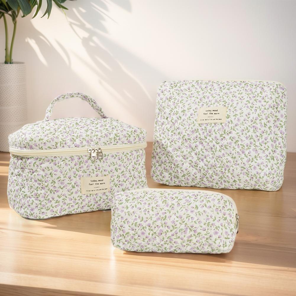 Fashion Flower Printed Women Makeup Bag Quilted Tote Portable Female Cosmetic Storage Handbag Travel Organizer Zipper Quilted Ba