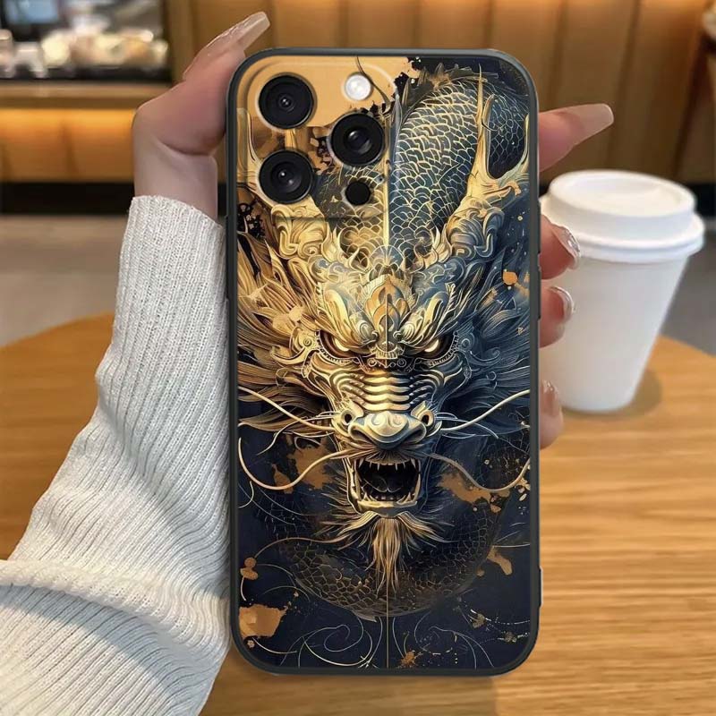 Дизайн с драконом в стиле аниме для Apple iPhone 17 16 16E 15 14 13 12 11 Pro Max Plus Черный Мягкий Силиконовый Чехол для Телефона
