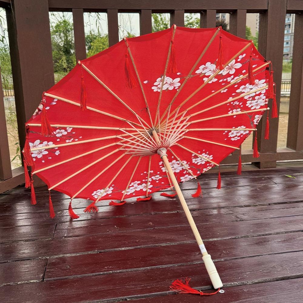 Chinese Style Silk Fabric Tassel Umbrella 70cm Ancient Dance Umbrella Tassel Umbrella for Women