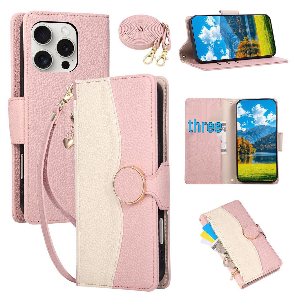 Кошелек-чехол iPhone 17 Color Block: Кожаный чехол с защитой от падений, ремешком и слотами для карт