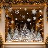 Festive Window Display Christmas Tree Snowflake Static Sticker, Double-sided Cling Decal, Holiday Decals Reusable PVC Glass for Parties Double