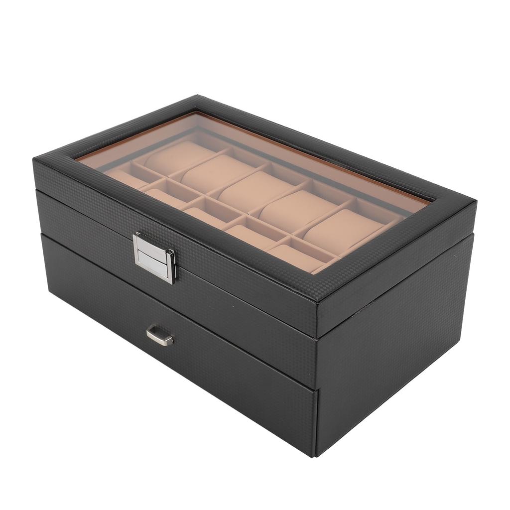 24 слота дисплей коробка для часов углеродного волокна корпус для часов с ящиком дизайн водонепроницаемый искусственная кожа