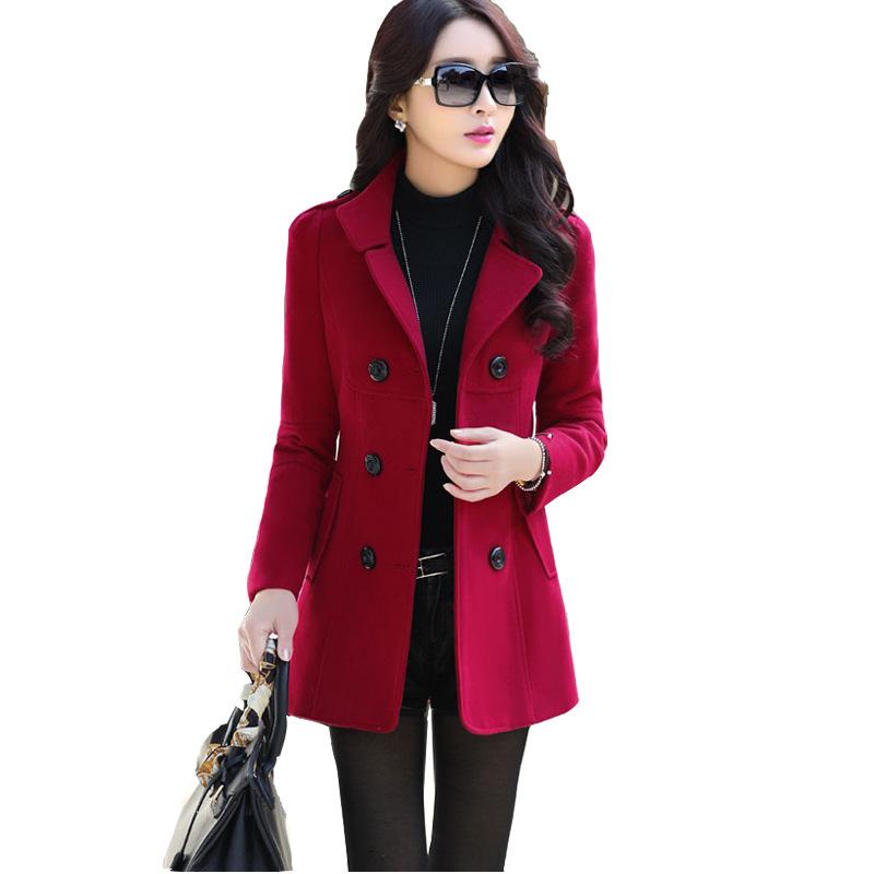 Осенне-зимнее корейское облегающее двубортное шерстяное пальто женское шерстяное пальто Xiaoxiangfeng