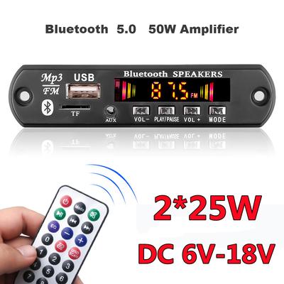 25 Вт стерео 12 В 50 Вт усилитель автомобильный FM радио модуль стерео Bluetooth 5.0 MP3 плеер декодер плата поддержка TF USB AUX рекордеры