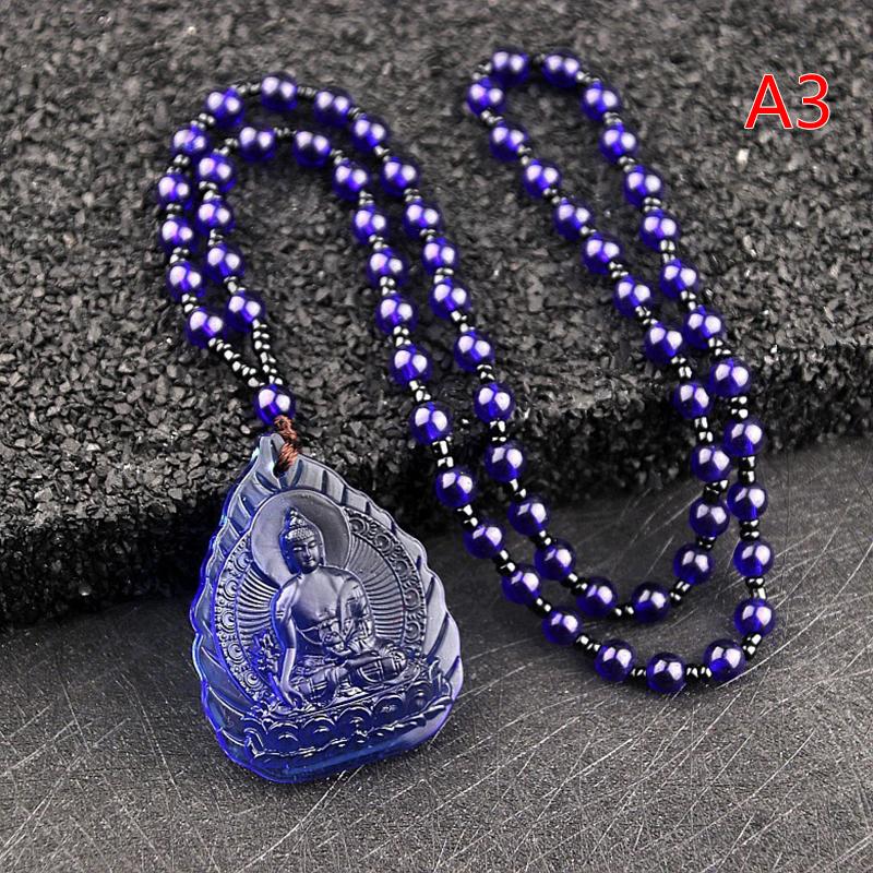 Blue White Gold And Yellow Crystal Carved Buddha Bodhisattva Pendant Necklace Jewelry Charm Aura Amulet Gift For Men Women
