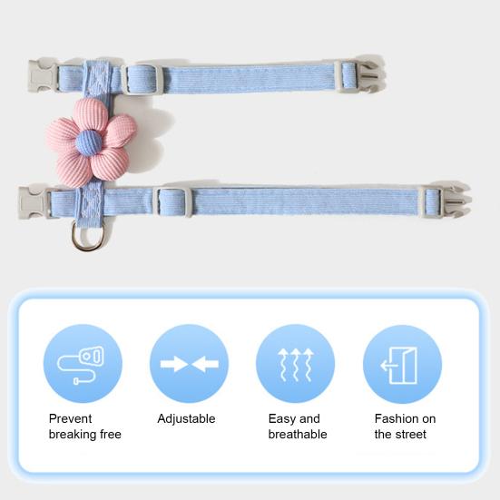 Набор шлейки, поводка и ошейника для кошек для прогулок, регулируемая двухслойная шлейка для питомца с цветочным декором, ошейник-поводок для питомца, защищенный от побега