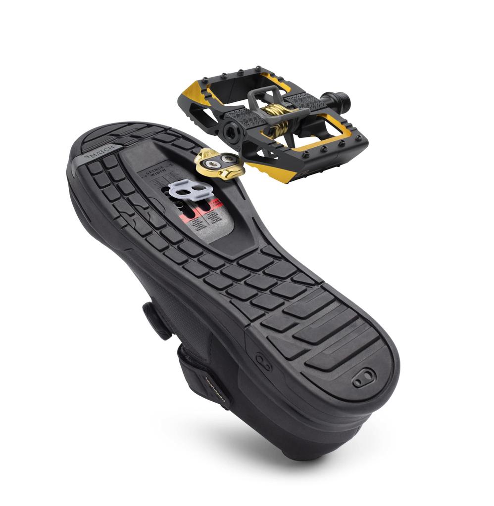 Педали Crank Brothers Mallet DH 11 — двухсторонние, безконтактные, с платформой, алюминий, 9/16", черные/золотые