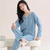 2 Pcs/Set Women Pajamas Suit with Chest Pads Long Sleeves Loose Solid
