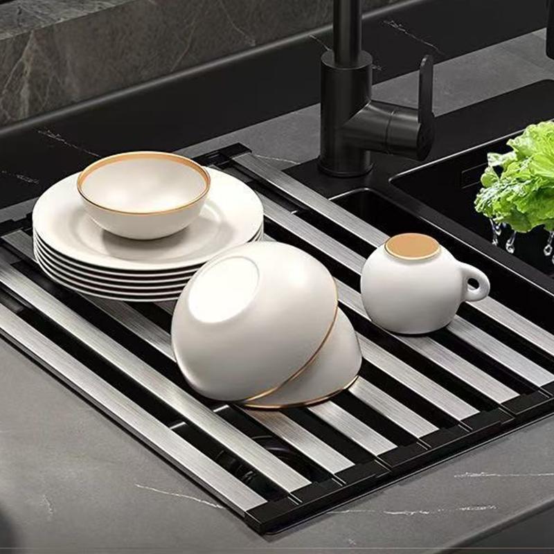 Adjustable Stainless Steel Kitchen Sink Drain Basket Foldable Retractable Rack for Vegetable Dish and Fruit Drying