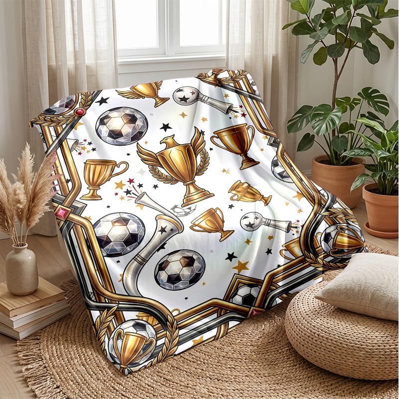 Soccer Trophies and Awards Theme blanket Lightweight Warm Flannel Blanket Decorative Throw Blanket for Home Decoration