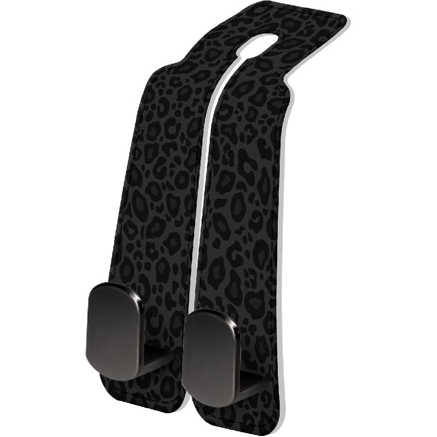 PU Leather Car Seat Hook, Storage Headrest Hanger, Cute Car Backseat Organizer, Car Hooks For Purses and Bags Black Leopard