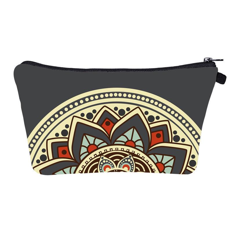 Trendy Vintage Mandala Flower Makeup Bag Handbag For Travel Polyester Lining Various Color Options