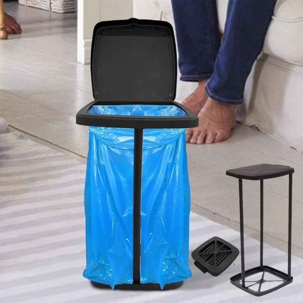 Foldable Garbage Bag Auxiliary Rack with Lid Trash Can Holder Retractable Rubbish Bin Stand  Home
