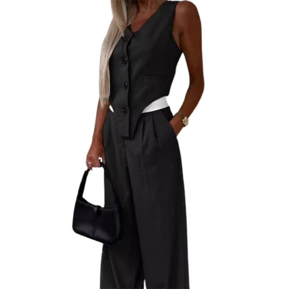 Wide-leg Pants Set Elegant Sleeveless V Neck Women's Suit Set with Irregular Waistcoat Wide Leg Trousers Formal for Office