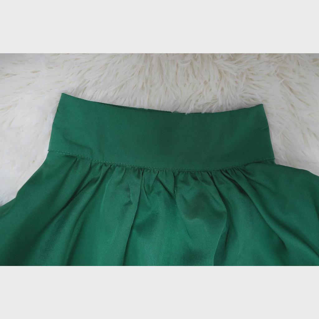 Autumn European & American Puff Sleeve Top with Ruffled Pleated Skirt Set.