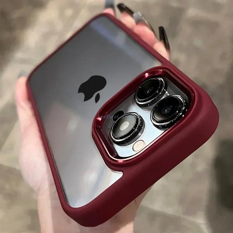 Fashion Metal Frame Case For iPhone 15 14 13 12 11 Pro Max Plus Transparent Acrylic Soft Shockproof Bumper Cover