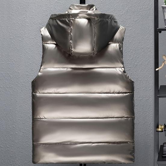 Мужской жилет, пальто с воротником-стойкой, с капюшоном, без рукавов, застежка-молния, зимний жилет, верхняя одежда с карманами, однотонный цвет