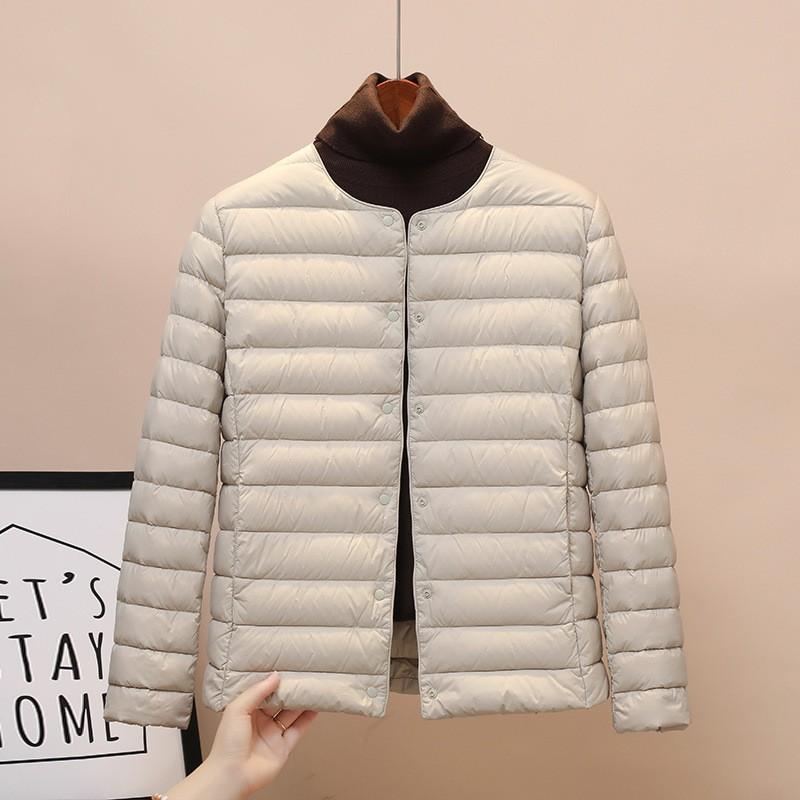 S-XL легкая пуховая куртка женская белый утиный пух осенне-зимний подкладка круглый вырез V-образный вырез два способа носить большой размер приталенный короткий пальто