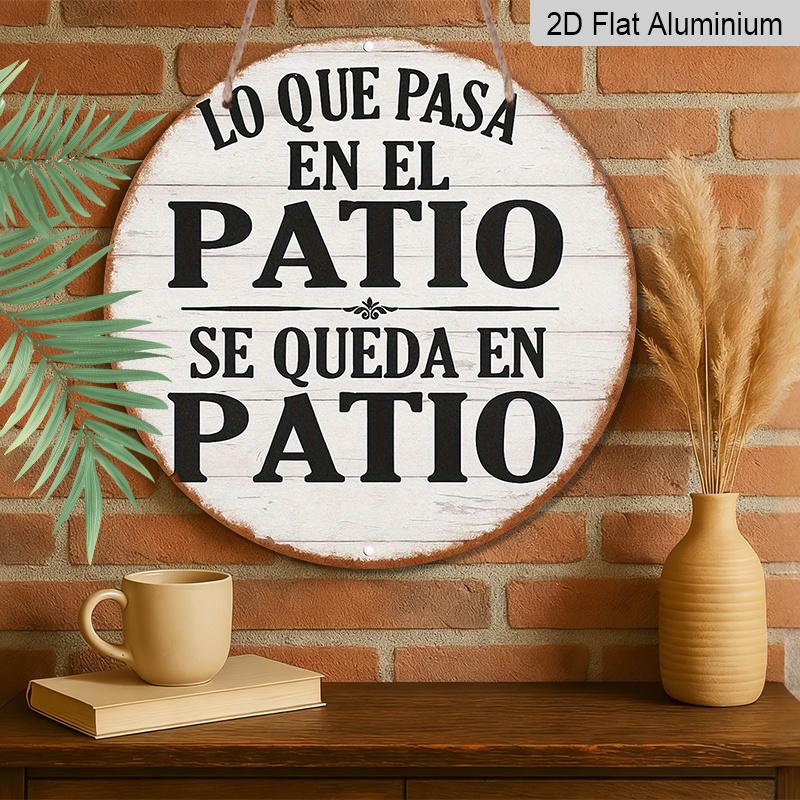 2D Flat, 1pc 7.87Inch 2D Round Aluminum Sign, "Secrets of the Courtyard" Vintage Aluminum Plaque, Spanish-style Courtyard Decorative Sign, Suitable