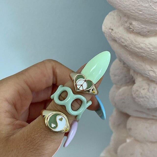 17 км красочные металлические кольца из смолы, набор для женщин и мужчин, очаровательные кольца Y2K для любителей сердец, новые модные модные ювелирные изделия, подарки