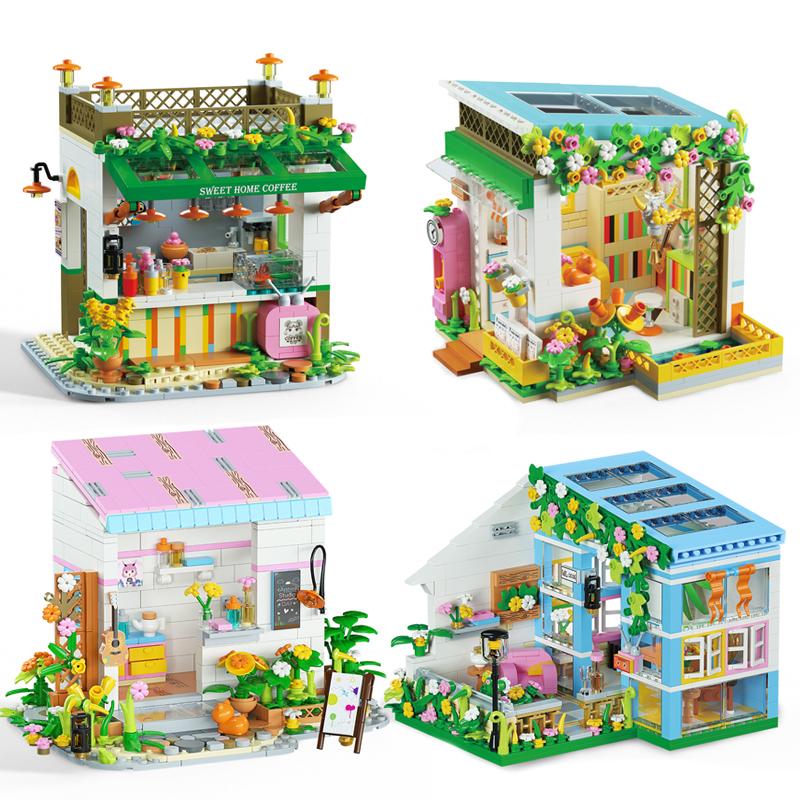 NEW MINI Set Flower Bouquet House Model Building Blocks MOC Street View Fairy Tale Town Bricks Assembly Children Kids Toys Gifts
