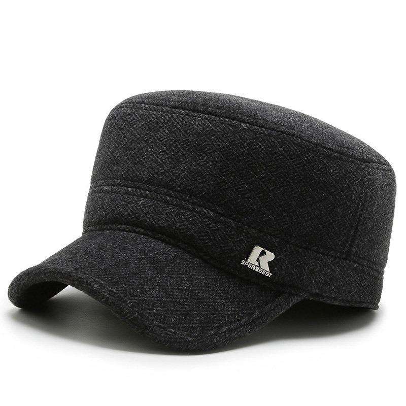 Зимняя шапка Мужская флисовая холодостойкая и теплая шапка с плоским верхом Шапка дедушки шерстяная утолщенная с защитой ушей утиный козырек хлопковая шапка