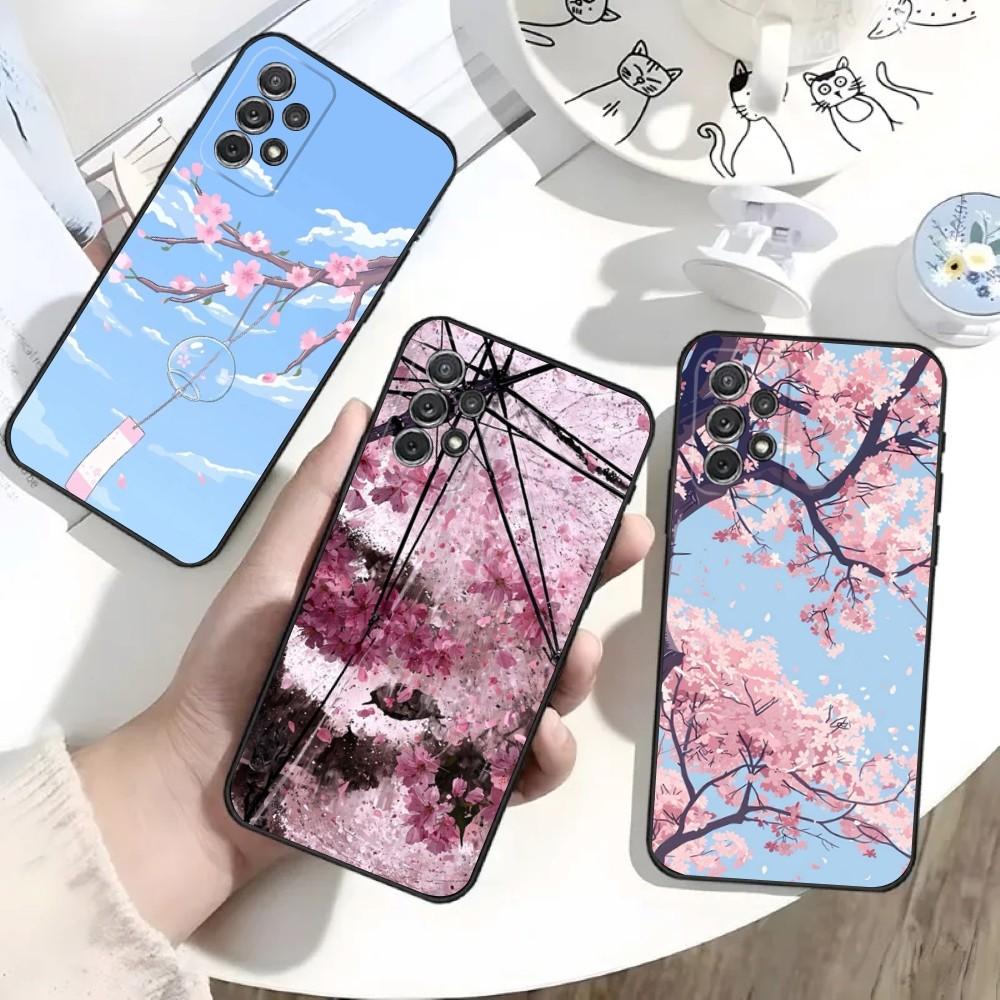 Pink Cherry Blossom Sakura Phone Case For Samsung S25,S24,S21,S22,S23,S30,Ultra,S20,Plus,Fe,Lite,Note,10 Black Soft Shell