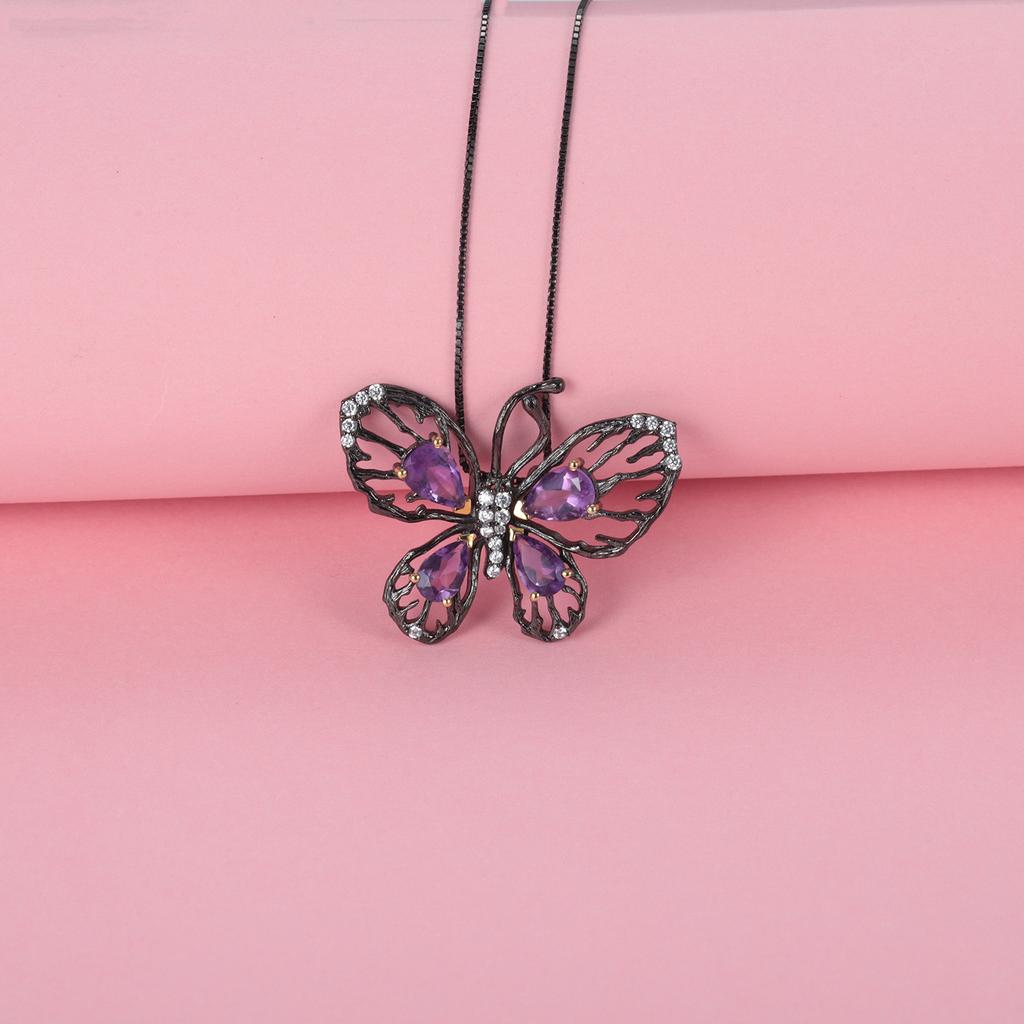 Original Designer Natural Garnet Butterfly Pendant, Luxurious and High-end 925 Silver Natural Gemstone Necklace Pendant