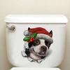 Toilet Lid Sticker Removable Christmas Strong Stickiness PVC Waterproof Funny Dog Decal Party Decoration