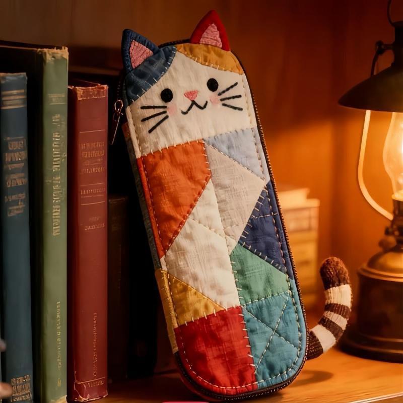 1 шт. Сумка для хранения с дизайном в стиле color block и мультяшным котом, пенал в японском стиле, пэчворк, милые школьные принадлежности для девочек