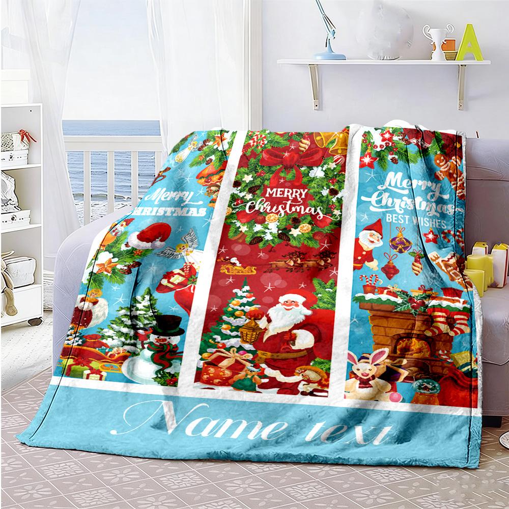 Merry Christmas Santa Claus Personalized Name Blanket Lightweight Customizable Blanket Durable Comfort for Office Office Chair Bed Seaside