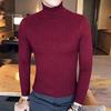 Casual Men Winter Solid Color Turtle Neck Long Sleeve Twist Knitted Slim Sweater