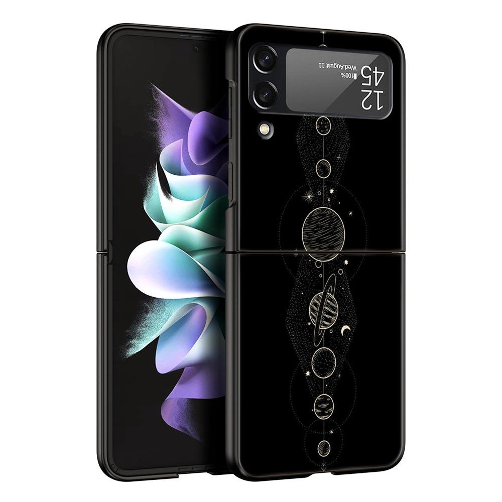 Чехол для телефона 'Планета и звездное небо' для Samsung Galaxy Z Flip3 Flip4 Flip5, ПК-корпус для Z Flip 3 4 5, Черная жесткая складная крышка