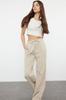 Women's Style Trousers Beige 100% Tencel Elastic Waist High Waist Jeans
