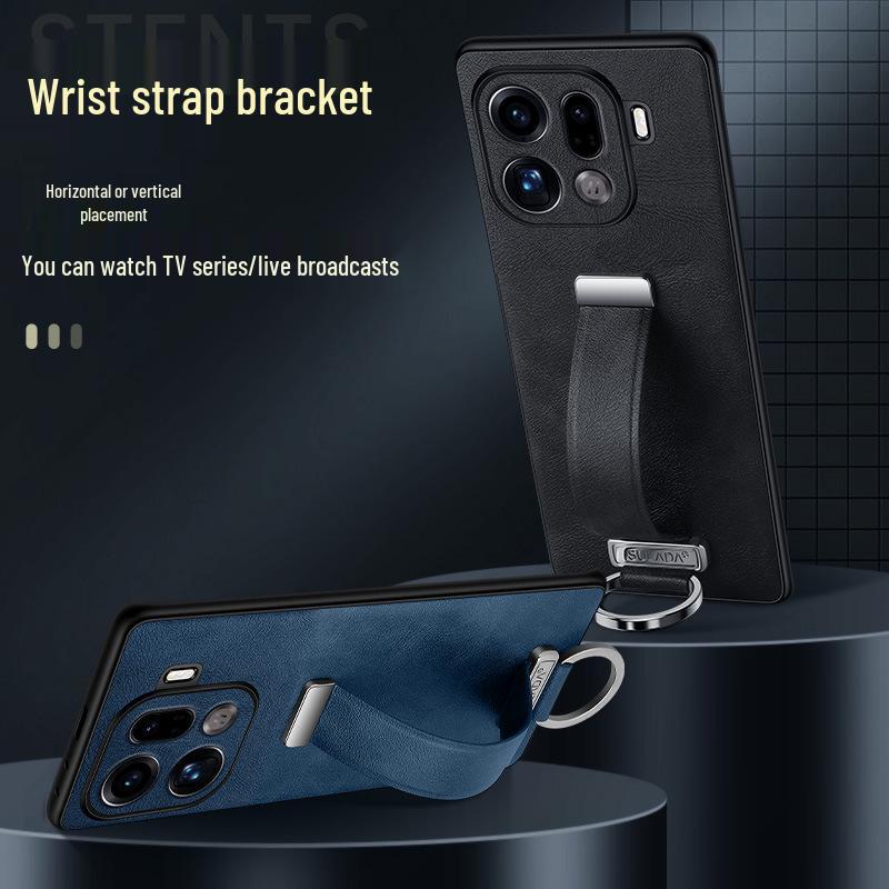 Чехол-книжка из кожи Lux для OPPO FindX9Pro/FindX8S с ремешком на запястье и подставкой