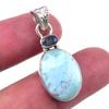 Natural Republic Larimar, Kyanite 925 Solid Sterling Silver Pendant 1.25'' T4j56