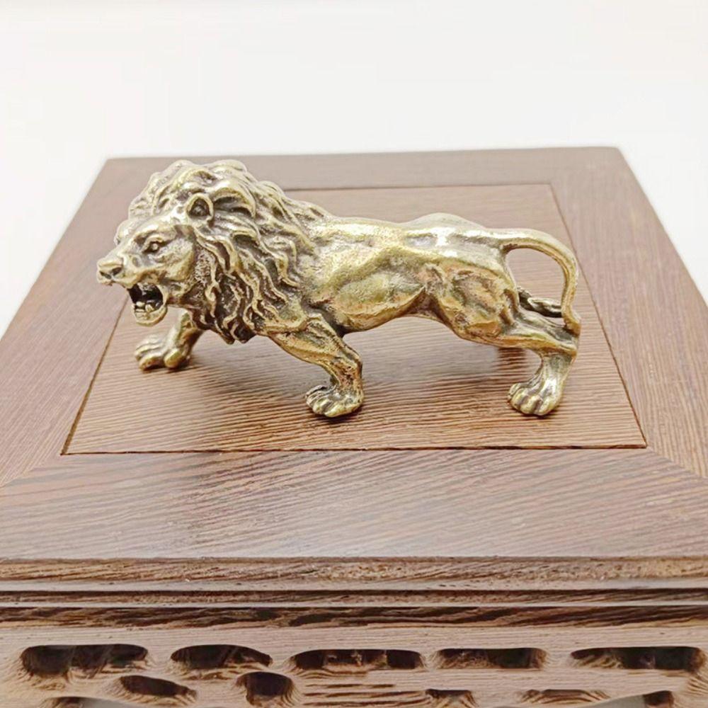 Small Lion Statue Pure Copper Antique Lion Ornaments Creative Brass Lion Sculpture Home Decor