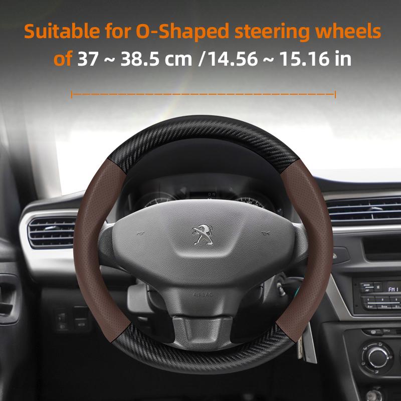 zkfan8 Suitable for Peugeot Breathable Leather Matte Carbon Fiber Texture Steering Wheel Cover Suitable for 206 208 3008 308 207 