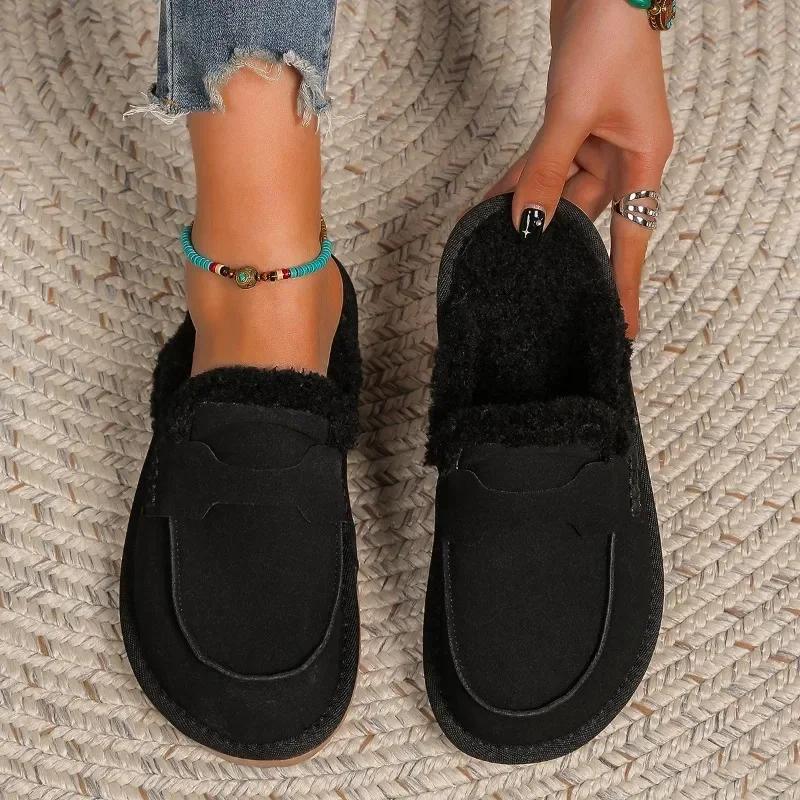Fashion Warm Mules Slippers Women 2025 New Plush Thickened Comfortable Indoor Outdoor Solid Cotton Shoes Fashion Casual Shoes 2025