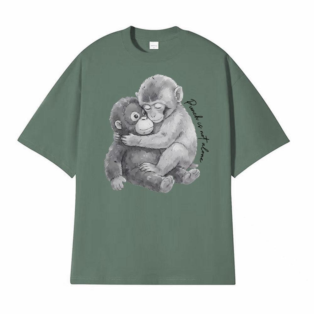 Графические футболки Punch Monkey Hug Is Not Alone для мужчин и женщин, одежда, винтажная мода, хлопковая футболка, высококачественная футболка, уличная одежда