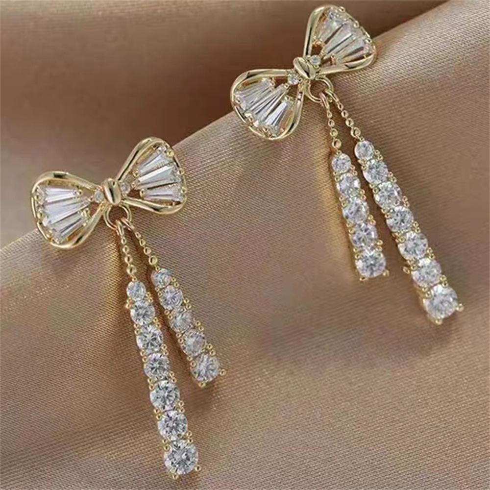 Fashion Bow Crystal Zircon Earrings For Women Trendy Party Jewelry Ear Accessories Valentine's Day Gift