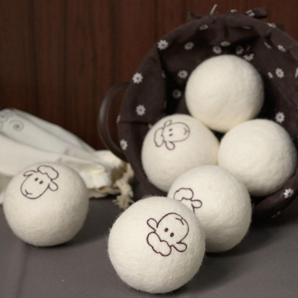 6Pcs White Sheep Print New Zealand Wool Dryer Balls Daily clothing anti-wrinkle treatment