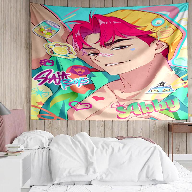 Saja-Boys Print Tapestry, Backdrop, Easy Setup, Ideal for Bedroom, Office & Living Room, with Aesthetic Wall Hanging Decor.